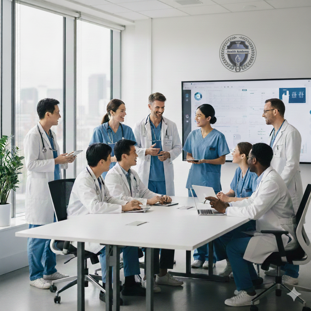 Equipo de profesionales de la salud de Health Academy MX capacitándose en un entorno académico